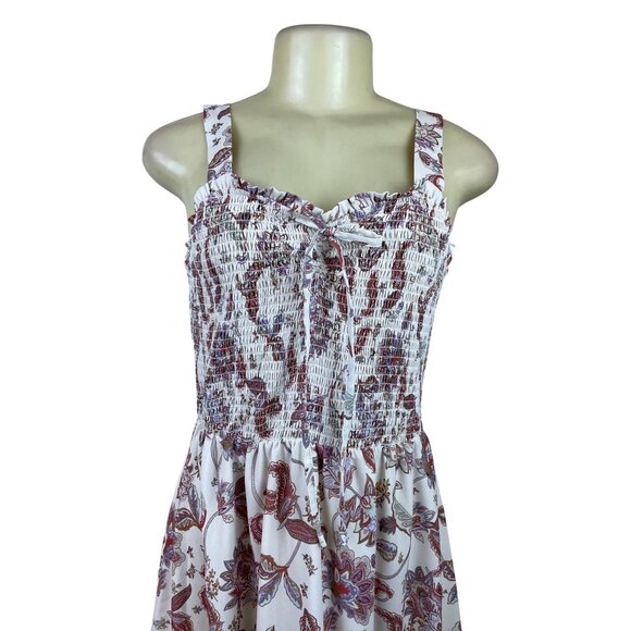 Grace Karin Womens White Floral Smocked Midi Dress With Ruffle Hem Size M - Picture 4 of 8